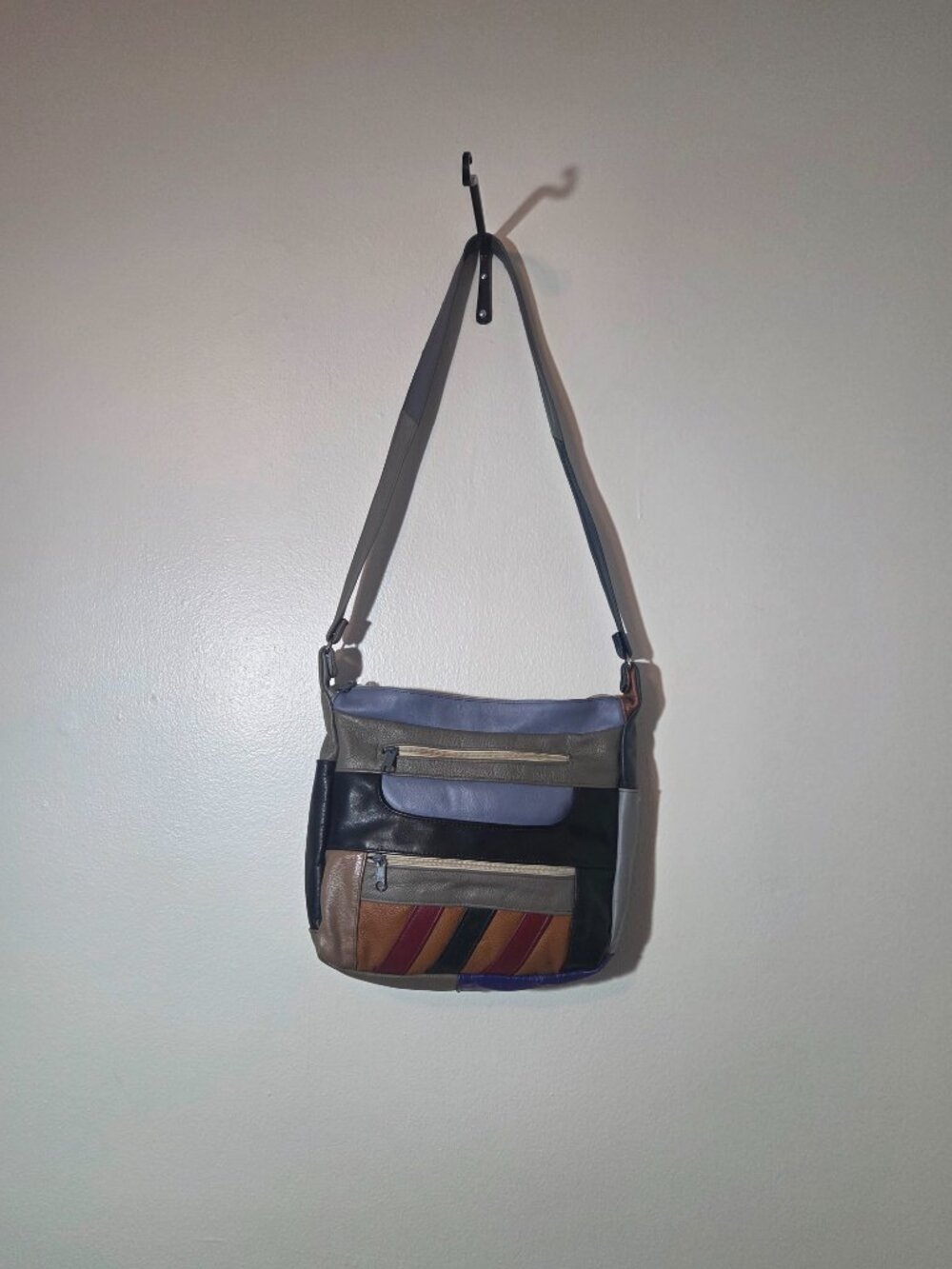 Vintage Multicolored Patchwork Genuine Leather Shoulder Bag